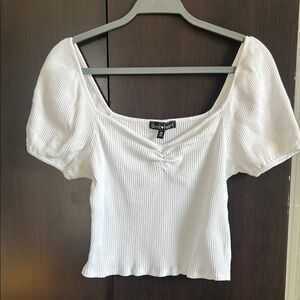 Puff Sleeve Ribbed Knit Crop Top